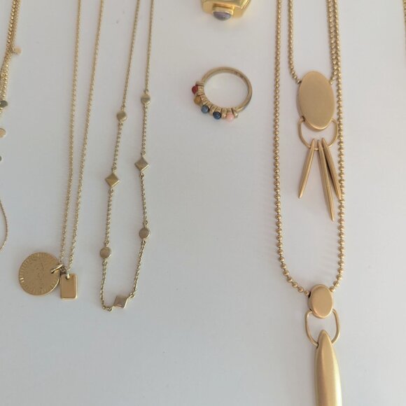 Madewell Anthropologie Gold Jewelry Bundle ✨ Layered Necklaces, Rings, Mega Lot - Picture 12 of 13